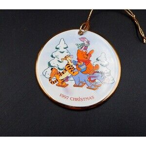 Disney Ornament Pooh's Skating Party 1997 Winnie Tigger Disk Grolier Collectible